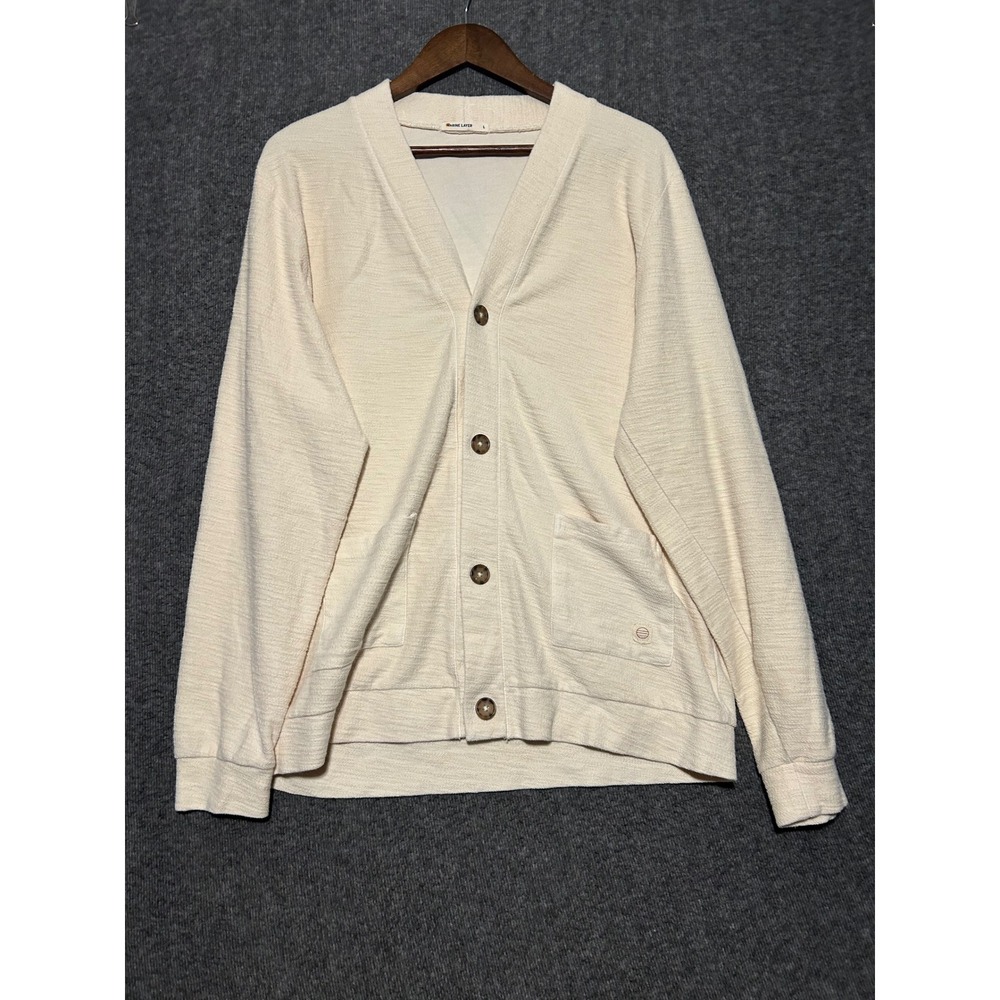 Marine layer cardigan sweater mens cream Large cotton terry